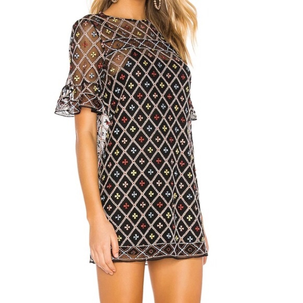 Tularose Embroidered Black Dress Size XL
